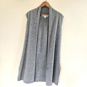 Max Studio 2ply 100% Cashmere Shawl Collar Open Cardigan Sweater Vest Gray Sz M
